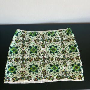 Beaded Green and White Skirt